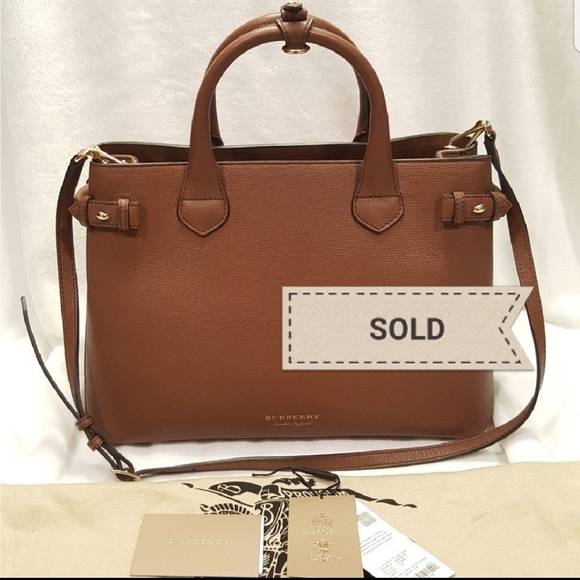 Burberry Handbags - Burberry Tan Medium Banner Leather Tote Bag